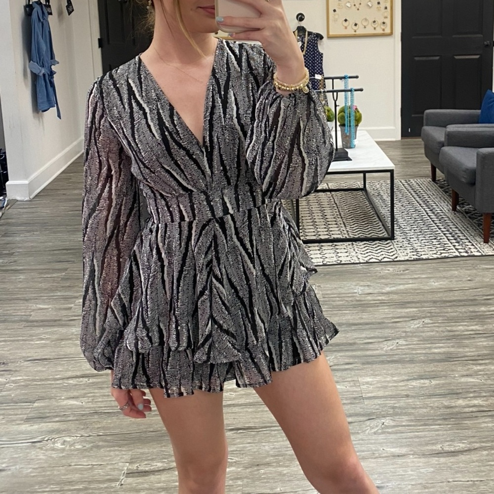 black and white patterned romper